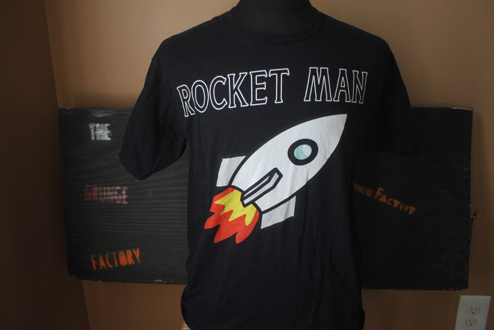 Port & Company Rocket Man T Shirt Large Black Space Rocket Graphic Tee